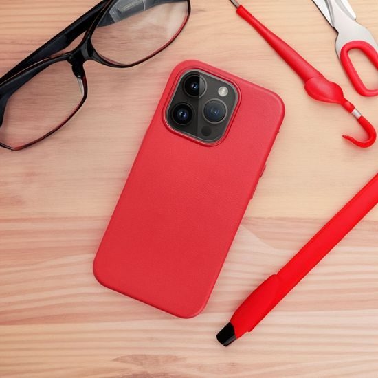 Obal / kryt na Apple iPhone 15 PRO MAX červený - Leather Mag Cover