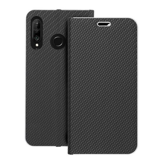 Puzdro / obal pre Huawei P30 Lite čierny - kniha LUNA CARBON