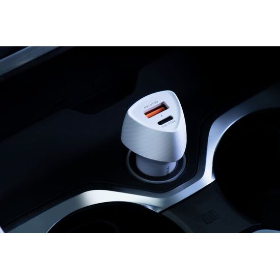 Nabíjačka do auta typ C 3.0 PD20W + USB QC3.0 18W 5A biela (spolu 38W) - FORCELL CARBON