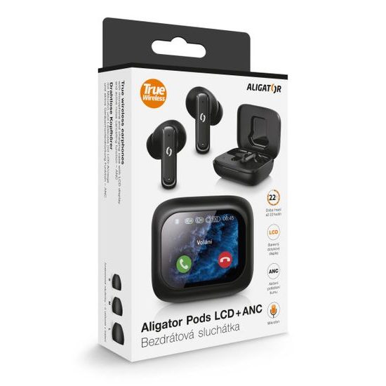 Bezdrátová sluchátka Aligator Pods LCD + ANC, černá