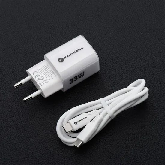 Cestovní nabíječka 33W GaN3 s kabelem, USB C + USB A bílá - FORCELL