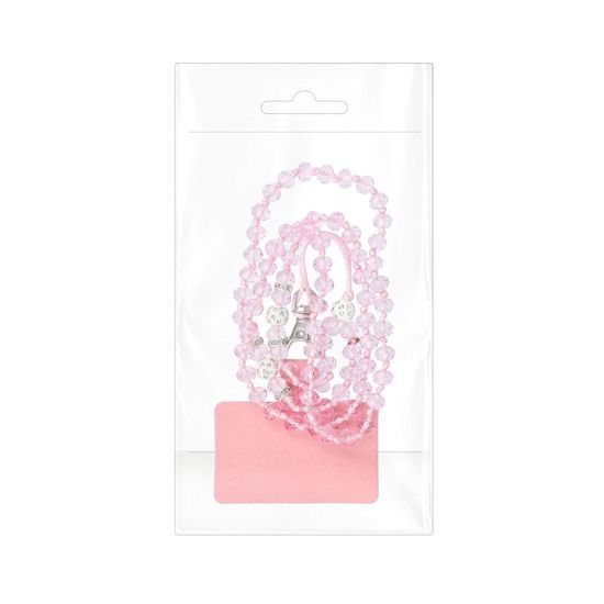 Přívěsek na telefon CRYSTAL DIAMOND 74cm - růžové korálky