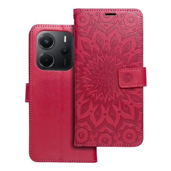 Pouzdro / obal na Xiaomi Redmi Note 14 5G mandala červené - knížkové MEZZO