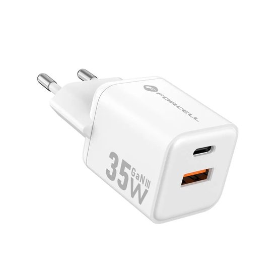 Cestovní nabíječka 1xUSB-C + 1xUSB-A GaN 35W bílá - Forcell F-Energy