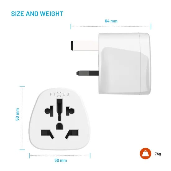 Adaptér FIXED UK Adapter pro zapojení EU, US, AUS zařízení do UK zásuvek, bílý