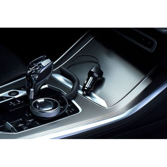 Nabíjačka do auta USB QC 3.0 18W + kábel pre Apple Lightning 8-pin čierna (spolu 38W) - FORCELL CARBON