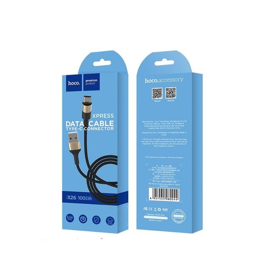 Kábel USB/USB-C 1 m čierny/zlatý - HOCO