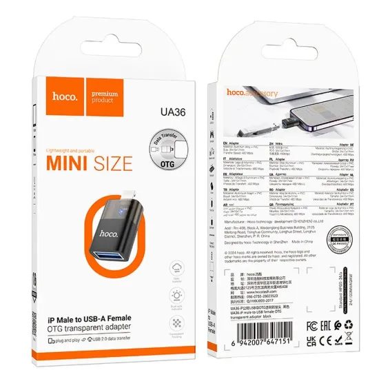 Adaptér Lightning (samec) → USB-A (samice) UA36, černý průhledný - HOCO OTG