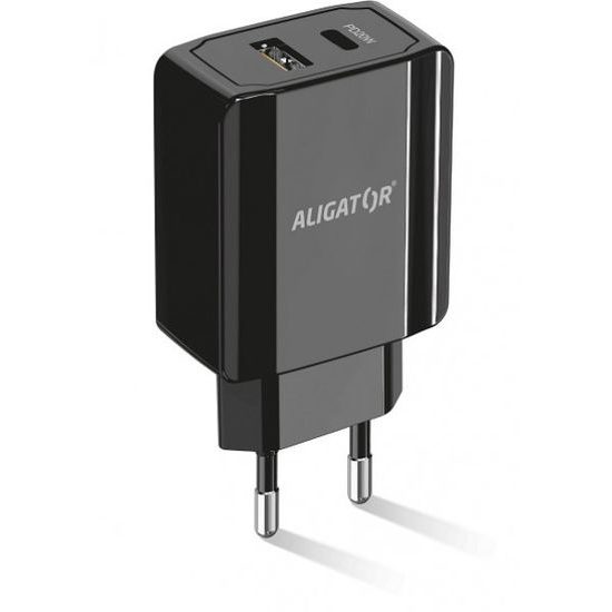 Aligator POWER DELIVERY 20W, USB + USB-C, čierna
