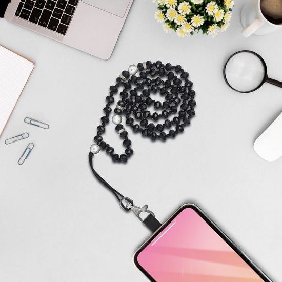 Přívěsek na telefon CRYSTAL DIAMOND 74cm - černé korálky
