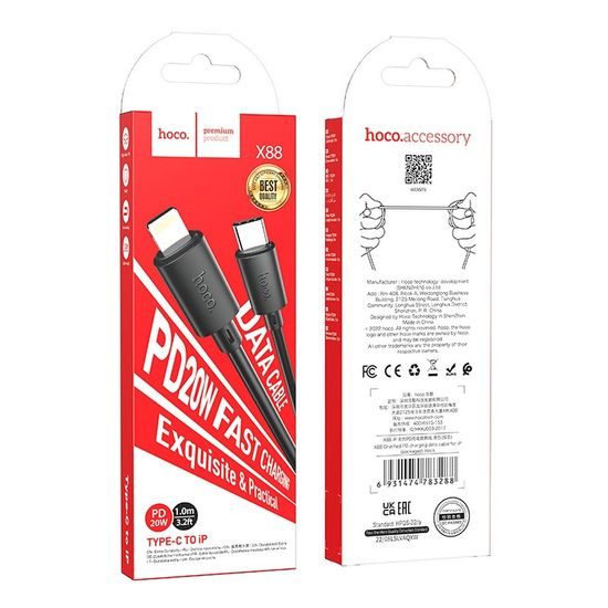 Kabel USB-C / Lightning 8-pin výkon 20W Gratified X88 černý - HOCO