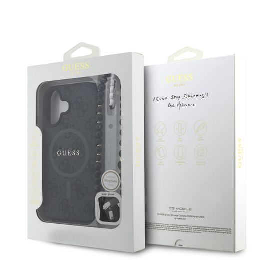 Obal / kryt na Apple iPhone 16 černý - Guess 4G Strap MagSafe