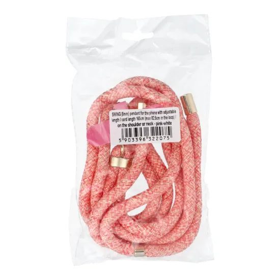 Přívěšek SWING na telefon s nastavitelnou délkou / délka šňůrky 165cm (max 82,5cm ve smyčce) / na rameno nebo krk - růžovobílý