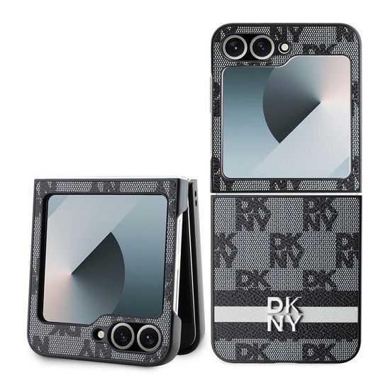 Obal / kryt na Samsung Galaxy Z-Flip6 černý - DKNY Checkered Pattern and Stripe
