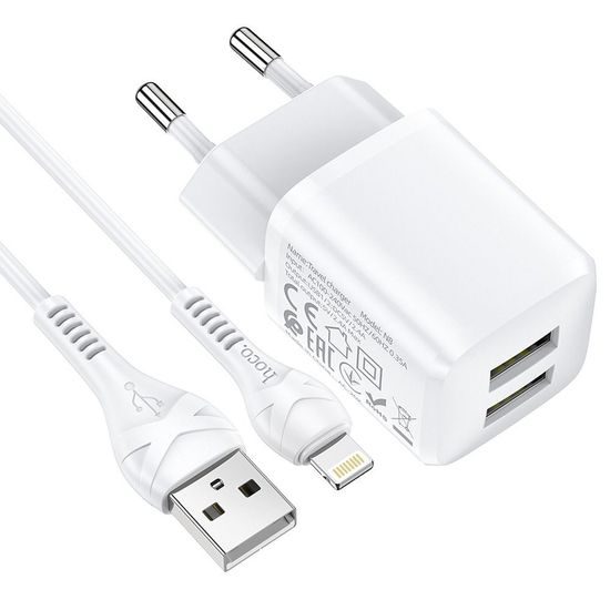 Nabíječka 2.4A 2xUSB s Lightning kabelem 1m bílá - HOCO N4 - NEO
