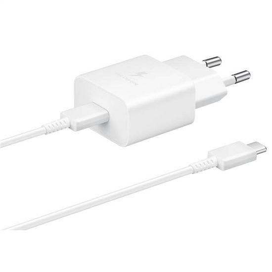 Cestovní nabíječka + USB-C/USB-C Datový Kabel Samsung 15W bílý (OOB Bulk)