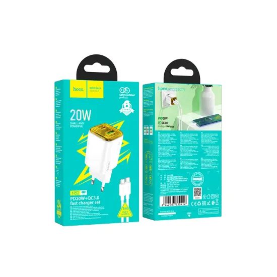 Nabíječka USB-A+USB-C QC3.0 PD 20W s kabelem USB-C/USB-C - HOCO