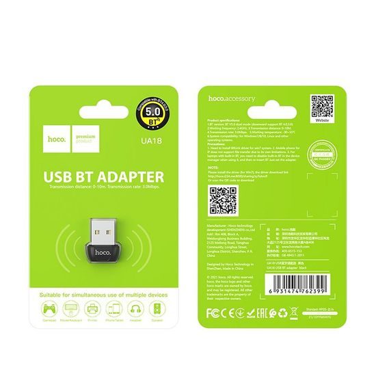 Adaptér USB-A Bluetooth UA18 černý - HOCO