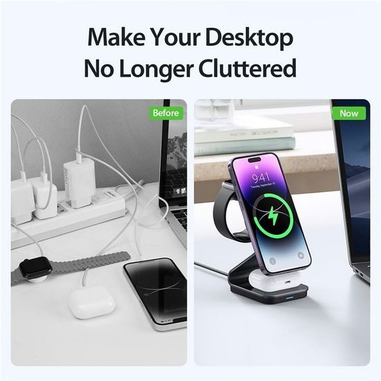 Bezdrátová nabíjecí stanice 3in1 15W - DUZZONA W15