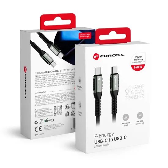 Kabel USB C / USB C QC4.0 PD 5A 240W 2 m černý -Forcell F-Energy