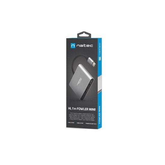 Multifunkční adaptér Fowler MINI USB-C PD, USB 3.0, HDMI 4K - Natec