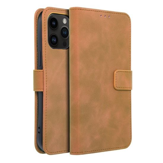 Puzdro / obal na Apple iPhone 14 Pro Max hnedé - kniha Forcell Tender