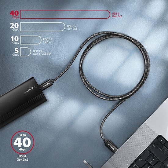 Datový/nabijecí kabel USB-C - USB-C, 1m, USB4 Gen 3×2, PD 100W 5A, 8K HD, ALU, oplet