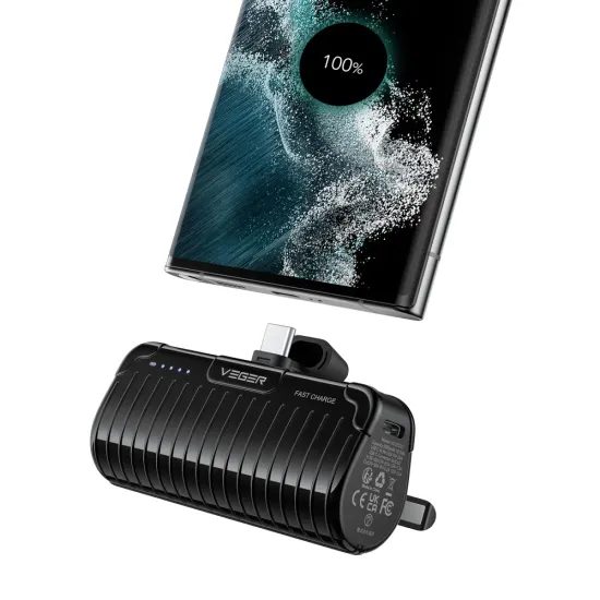 Powerbanka 5000 mAh s vestavěným konektorem USB-C 2,3A černá - VEGER