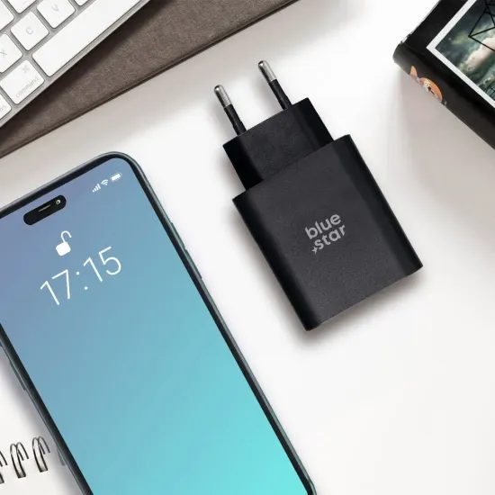 Cestovní nabíječka s USB-C + USB-A PD QC4.0 3A 25W černá - Blue Star