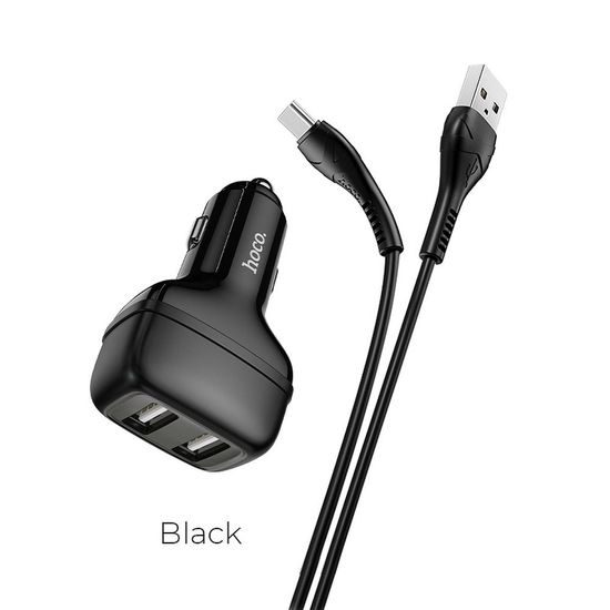 Nabíječka do auta 2x USB / 2,4A + kabel USB-C / černá - HOCO Z36