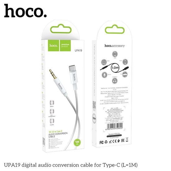 Kabel AUX Audio Jack 3,5mm / Type C UPA19 1m stříbrný - HOCO