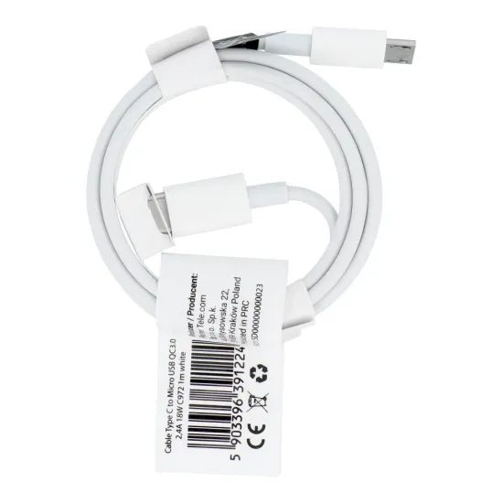 Kabel USB C / Micro USB Qc3.0 2,4A 18W - 1m bílý