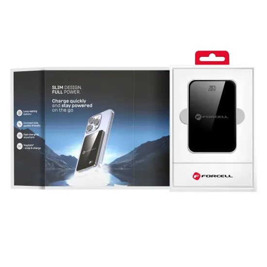 Tenká powerbanka Forcell F-Energy Super Slim F5k8 s MagSafe PD3.0 QC4.0 15W 5000mAh - černá