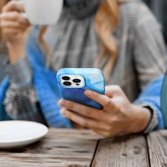 Obal / kryt na Apple iPhone 14 PRO MAX modré - Kožený kryt Mag Cover