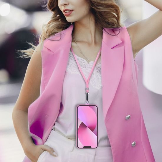 Prívesok na telefón SWING s nastaviteľnou dĺžkou / dĺžka kábla 165 cm (max. 82,5 cm v slučke) / na rameno alebo krk - svetlo ružová