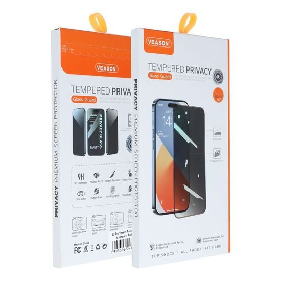 Privátní tvrzené / ochranné sklo Apple iPhone 15 Pro černé - 6D Pro Privacy Veason