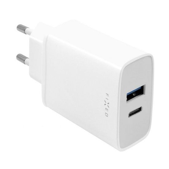 Nabíjačka s výstupom USB-C a USB, 30 W, biela - FIXED