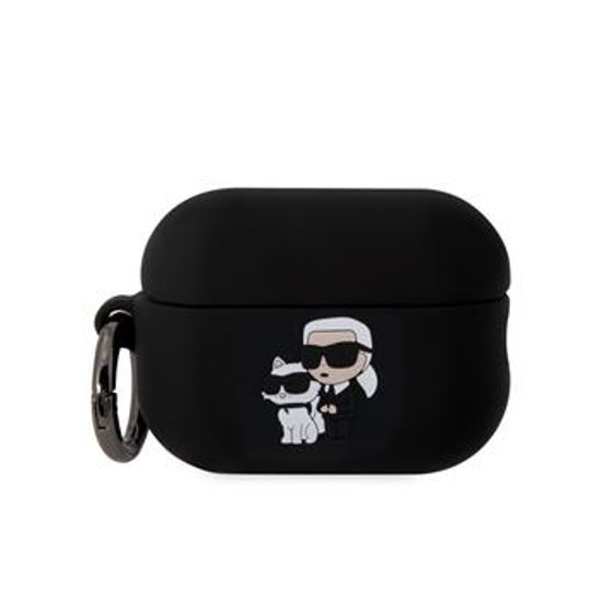 Obal na sluchátka Apple Airpods Pro 2 černý - Karl Lagerfeld a Choupette 3D NFT Logo