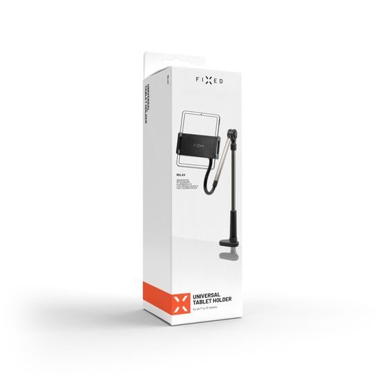 Univerzální držák na tablet/telefon pro upevnění na stůl s otočným a nastavitelným ramenem černý - FIXED Relax