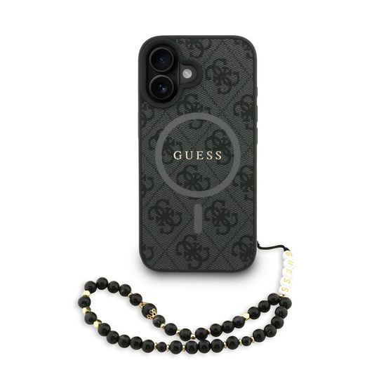 Obal / kryt na Apple iPhone 16 černý - Guess 4G Strap MagSafe