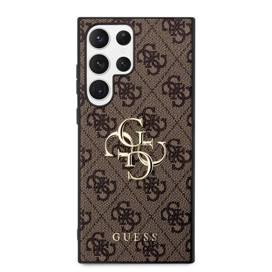 Obal / kryt na Samsung Galaxy S23 Ultra hnědý - Guess PU 4G Metal Logo