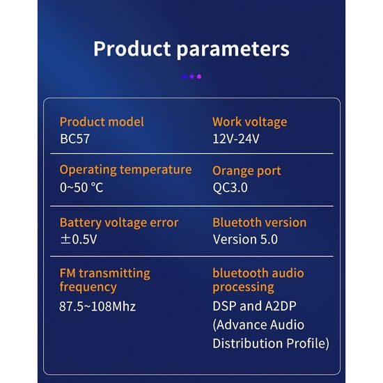 Transmiter FM MP3 bluetooth 5.0 + čtečka karet + 2xUSB QC3.0 BC57
