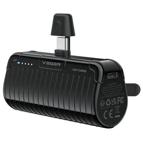 Powerbanka 5000 mAh s vestavěným konektorem USB-C 2,3A černá - VEGER