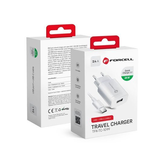 Sieťová nabíjačka s rýchlym nabíjaním + kábel USB typu C 2,4 A