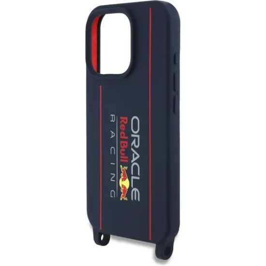 Obal / kryt na Apple iPhone 16 Pro modrý - Red Bull Silicone Vertical Logo MagSafe + Crossbody Popruh
