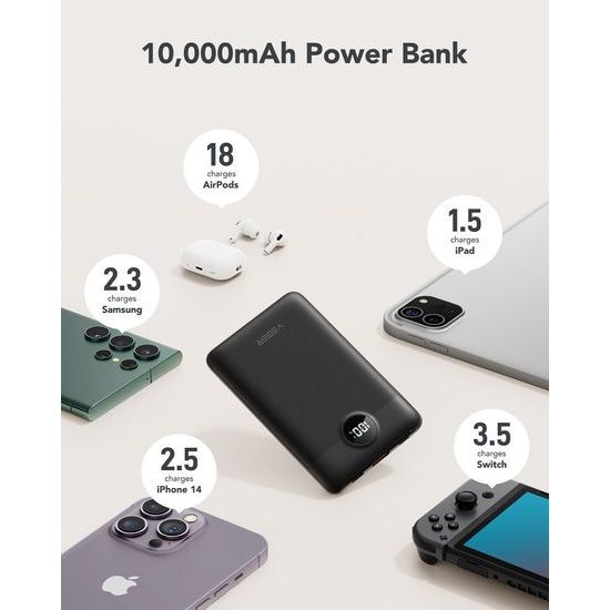 Powerbanka 10 000mAh PD QC3.0 22.5W s USB-C a Apple Lightning kabelem černá - VEGER C11