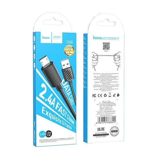 Datový kabel USB - Micro USB 2,4A 1 m černý - HOCO X88