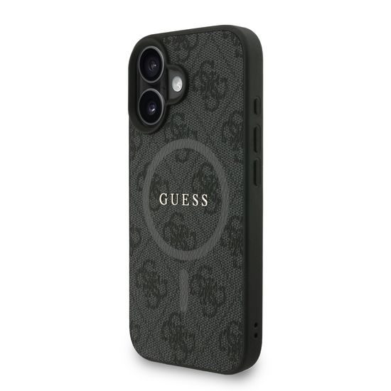 Obal / kryt na Apple iPhone 16 černý - Guess 4G Strap MagSafe