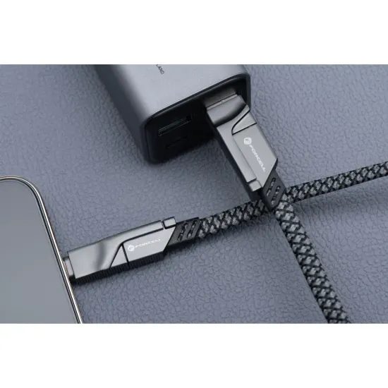 Kabel 4v1 USB C / USB A do USB C / Lightning Forcell F-Energy QC PD 3A 60W 1 m C241 chrom