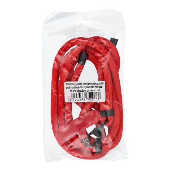 Přívěšek SWING na telefon s nastavitelnou délkou / délka šňůrky 165cm (max 82,5cm ve smyčce) / na rameno nebo krk - červený